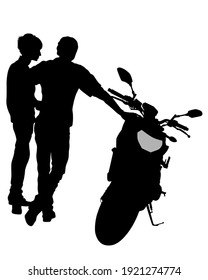 Man in protective clothing rides a sports bike. Isolated silhouette on a white background
