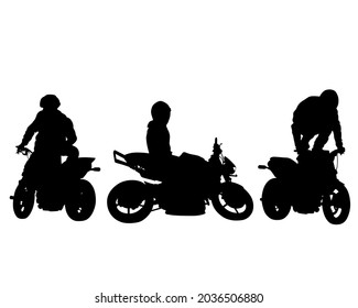 Man in protective clothing rides a sports bike. Isolated silhouette on a white background