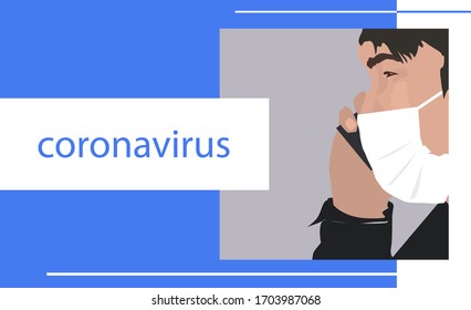  a man in a protective face mask against coronavirus calls on the phone. The banner for today's popular topics.vector