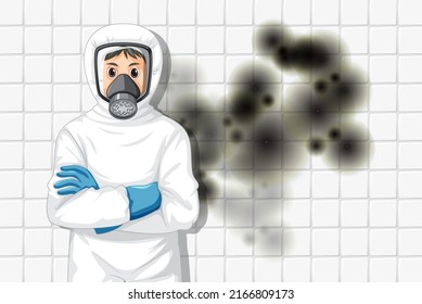 Man in protective hazmat suit illustration