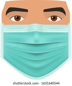 A man in a protective mask concept, Coronavirus 2019-nCoV, Lassa fever,  PM 2.5, warning, wear a mask, vector illustration, isolated on white background.