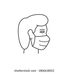 Man in protective mask line icon on white background