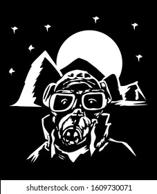 man in a protective mask on a black background