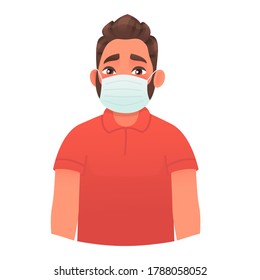 Man in a protective medical mask. Protection against viruses and bacteria. Vector illustration in cartoon style