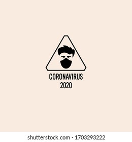 A man in a protective medical mask. Warning sign. The epidemic of coronavirus covind-19.
