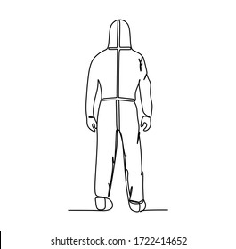 Man In Protective Suit Back View - Continuous Single Line Hand Drawing Vector Illustration