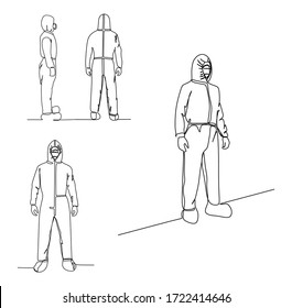 Man in protective suit - Continuous single line hand drawing vector illustration set