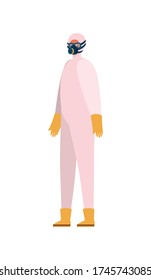 Hombre con traje protector gafas de gafas y diseño de botas, higiene, higiene y temas limpios Ilustración de vectores
