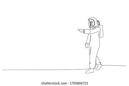 A man in protective suit pointing - Continuous one line drawing vector