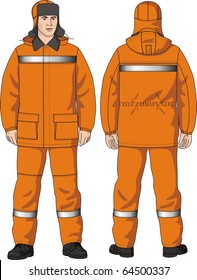 The man in a protective suit reflecting strips