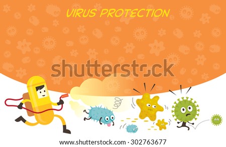 Man in Protective Suit Run Spraying Germ Characters, Bacteria, Virus, Microbe, Pathogen