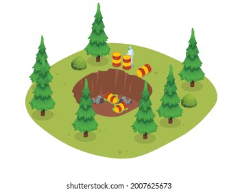 Man in protective suit with toxic waste in forest isometric 3d vector concept for banner, website, illustration, landing page, flyer, etc.
