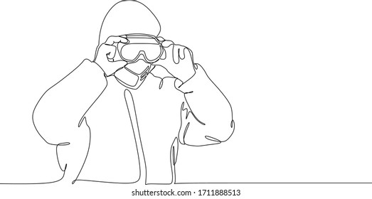 Man in protective suit wearing googles to protect from virus infection