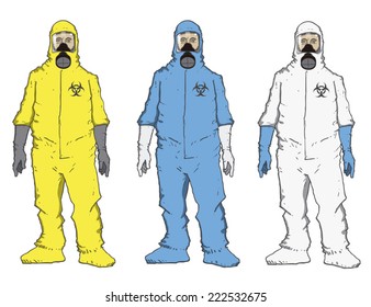 Man in protective suit,blue, yellow, white