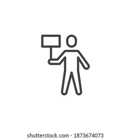Icono de la línea del manifestante. signo de estilo lineal para concepto móvil y diseño web. Hombre con icono vectorial de contorno de pancarta de protesta. Símbolo, ilustración del logotipo. Gráficos vectoriales