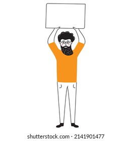 Muchos manifestantes. Tema social. Doodle enfrenta al avatar humano a un hombre con barba.
Aislado sobre fondo blanco. Ilustración de caricaturas dibujada a mano.