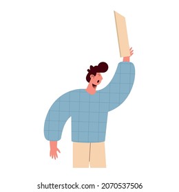 man protesting with banner character