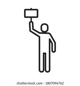 man protesting with banner line style icon vector illustration design