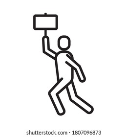 man protesting with banner line style icon vector illustration design