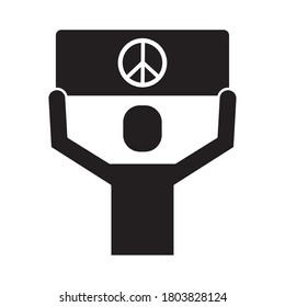 man protesting with banner peace and love sign silhouette style icon vector illustration design