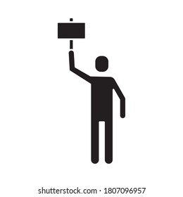 man protesting with banner silhouette style icon vector illustration design