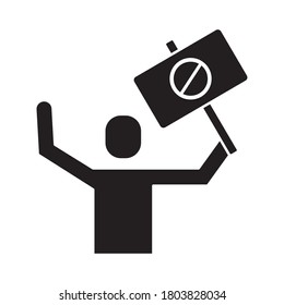 man protesting with banner stop signal silhouette style icon vector illustration design