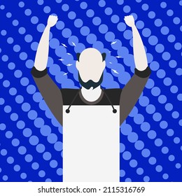A man is protesting with banners in his hands. The concept of citizens' strikes. Pop Art. Cartoon style.