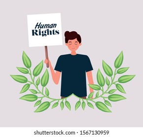 Man protesting design, Human rights peace freedom international help social law and equality theme Vector illustration