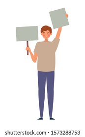 Man protesting design, Human rights peace freedom international help social law and equality theme Vector illustration