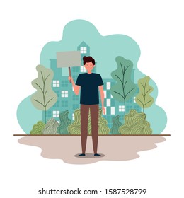 Man protesting design, Human rights peace freedom international help social law and equality theme Vector illustration