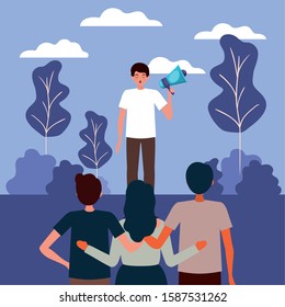 Man protesting design, Human rights peace freedom international help social law and equality theme Vector illustration