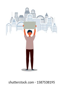 Man protesting design, Human rights peace freedom international help social law and equality theme Vector illustration