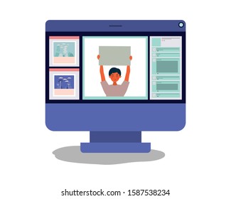Man protesting design, Human rights peace freedom international help social law and equality theme Vector illustration