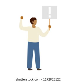 man protesting and holding hand a poster. Social Activist. Loud Announcement. Demonstration, Protest, Strike, Political