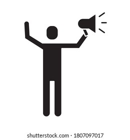 man protesting with megaphone silhouette style icon vector illustration design
