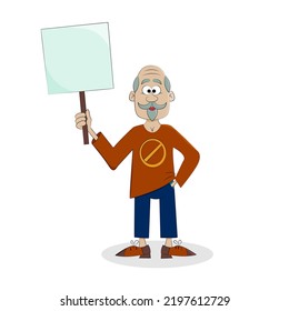 Man protests with a placard. Isolate on white background. Vector illustration