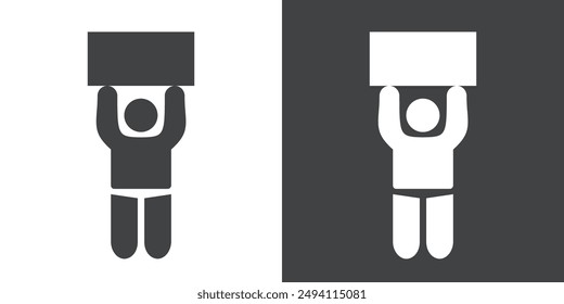 Man protests with a poster icon Flat set in black and white color outline vector
