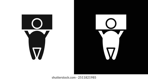 Hombre protesta con un ícono de póster colección plana del sistema del relleno