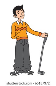 El hombre está orgulloso de la caricatura golfista de ilustración vectorial