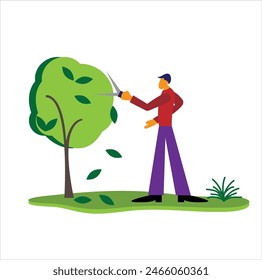 Man Pruning a Tree. Work outdoors and nature concept