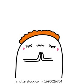 Man prying hand drawn vector illustration in cartoon comic style print poster card