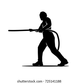 Man pull a rope silhouette, silhouette design, isolated on white background.