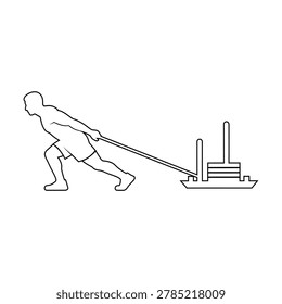 Man pulling a heavy object with a rope on a sled