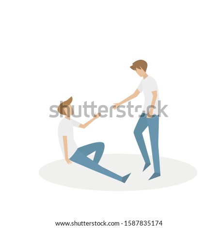 A man pulling his friend hand,He try to help and provide support.