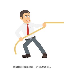 Man pulling a rope. Tug of war, rivalry, vector illustration