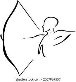 Hombre tira un arco titivu dibujo ilustrativo vectorial dibujo mano