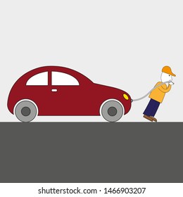 A man pulls a car on a rope