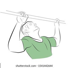 man pulls himself up on the horizontal bar. sport exercises. vector illustration.