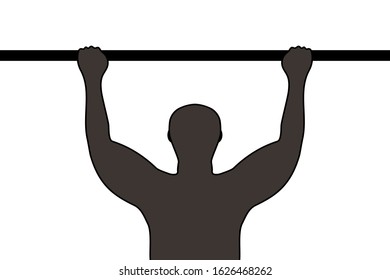 man pulls himself up on a horizontal bar, silhouette. on a white background isolate. eps10 vector stock illustration