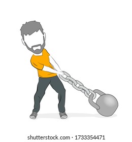 man pulls a load. life difficulties. load of responsibility. vector illustration.